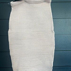 Cream Ribbed Midi Pencil Skirt for Work